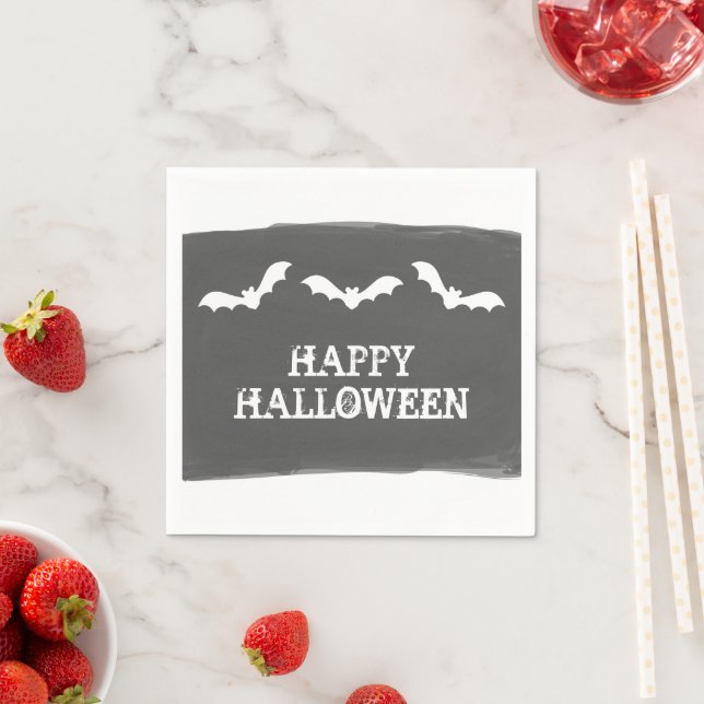 Serviettes Jetables Halloween Bats d'aquarelle noir blanc (En situation)