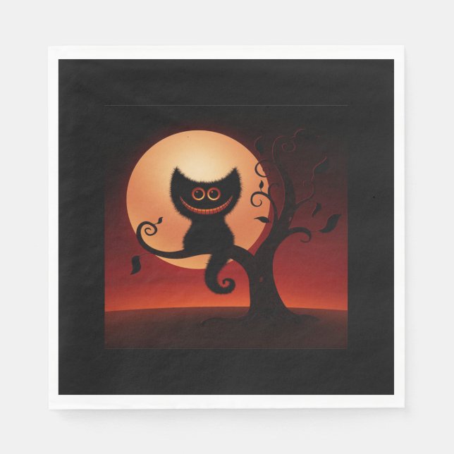 Serviettes Jetables Halloween blanc standard déjeuner Napkin/chat (Devant)