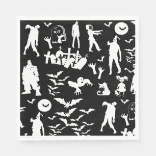 Serviettes Jetables Halloween en noir et blanc Zombie Collage
