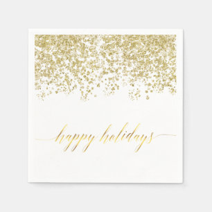 Serviettes Jetables Happy Holidays parties scintillant d'or serviettes
