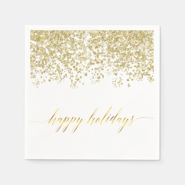 Serviettes Jetables Happy Holidays parties scintillant d'or serviettes (Devant)