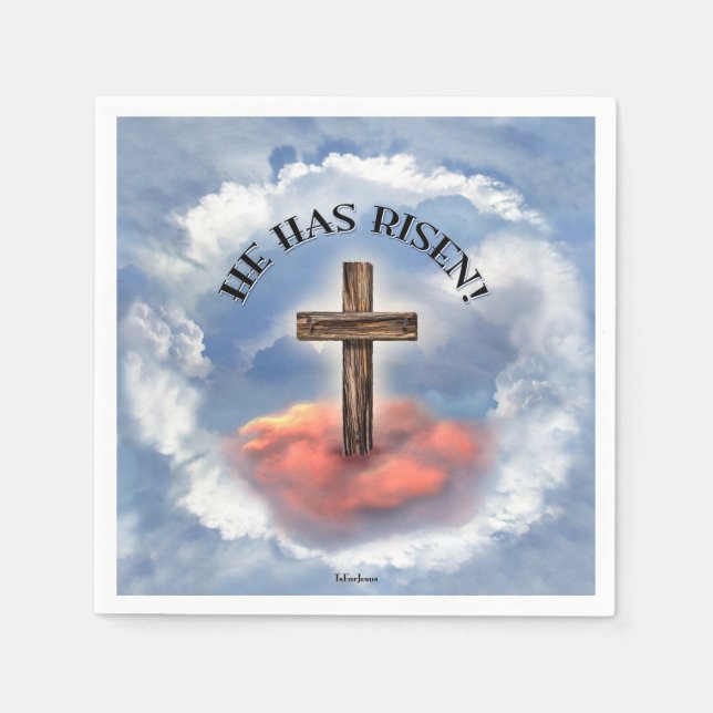 Serviettes Jetables Has Risen Rugged Cross With Clouds (Devant)