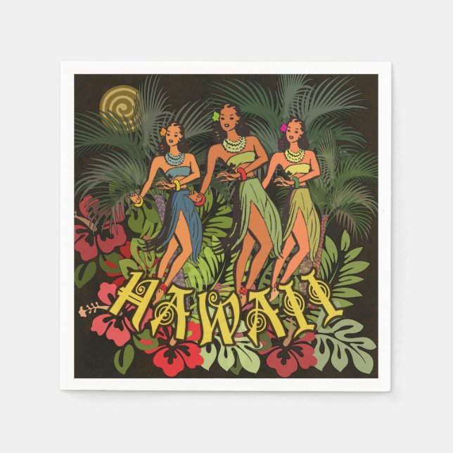 Serviettes Jetables Hawaii Aloha Palm Hula Art Design (Devant)