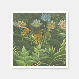 Serviettes Jetables Henri Rousseau Jungle Tropical Lion Impression Vin