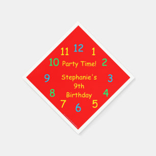 Serviettes Jetables Heure de la fête, 9e anniversaire, horloge rouge, 