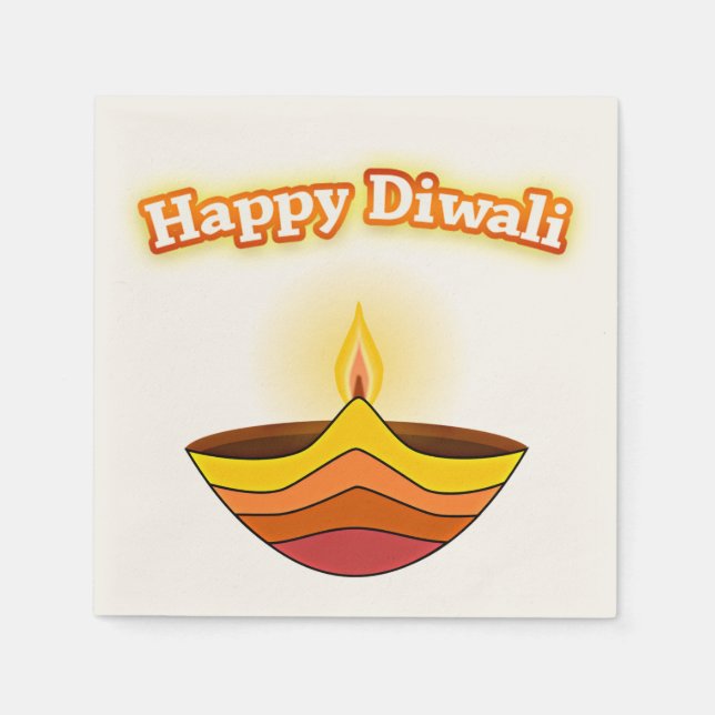 Serviettes Jetables Heureux Diwali et Diya Lamp (Devant)