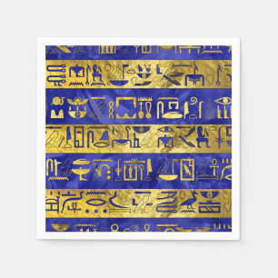 Serviettes Jetables Hiéroglyphes égyptiens dorés Pierre bleue motif