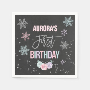 Serviettes Jetables Hiver ONEderland Argent fête d'anniversaire Napkin