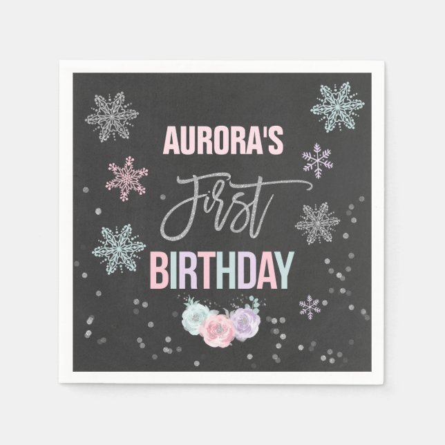 Serviettes Jetables Hiver ONEderland Argent fête d'anniversaire Napkin (Devant)