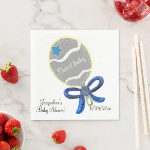 Serviettes Jetables Hochet Bébé Garçon Bleu Ruban Baby Shower