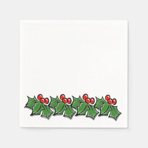 Serviettes Jetables Holly Feuilles, Holly Berries, couronne de Noël