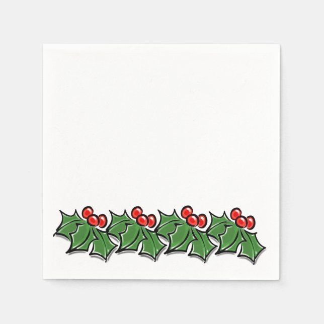 Serviettes Jetables Holly Feuilles, Holly Berries, couronne de Noël (Devant)