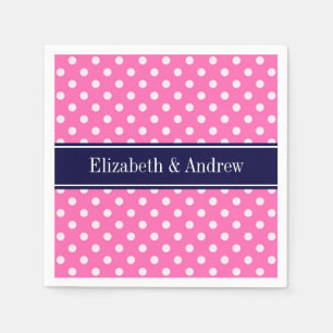 Serviettes Jetables Hot Pink #2 Wht Polka Dots Navy Blue Name monogram