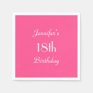 Serviettes Jetables Hot Pink, Nom, 18e Anniversaire Papier de fête