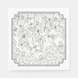 Serviettes Jetables Hummingbirds and Flowers Adult Coloring Page