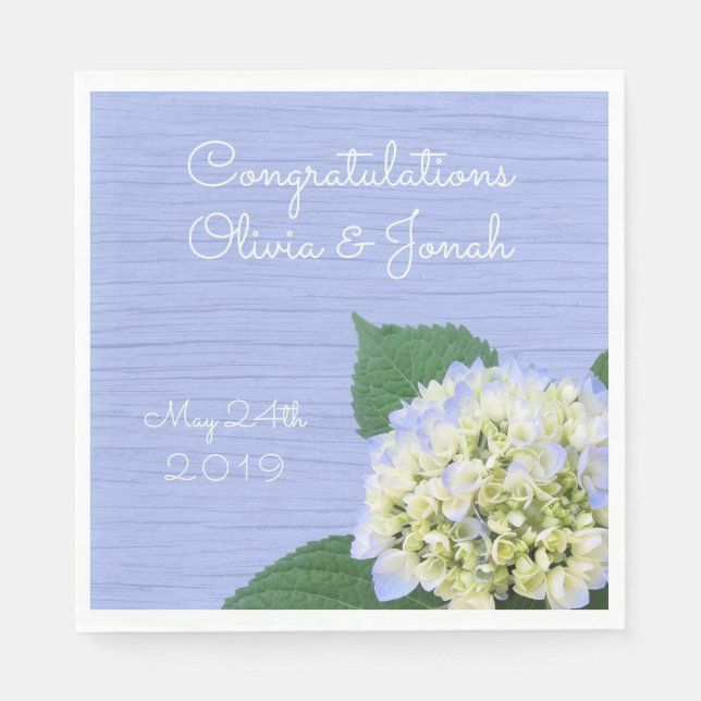 Serviettes Jetables Hydrangea Félicitations Mariage de grains de bois (Devant)