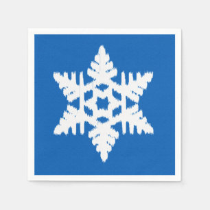Serviettes Jetables Ikat Flocon de neige - Bleu cobalt et blanc