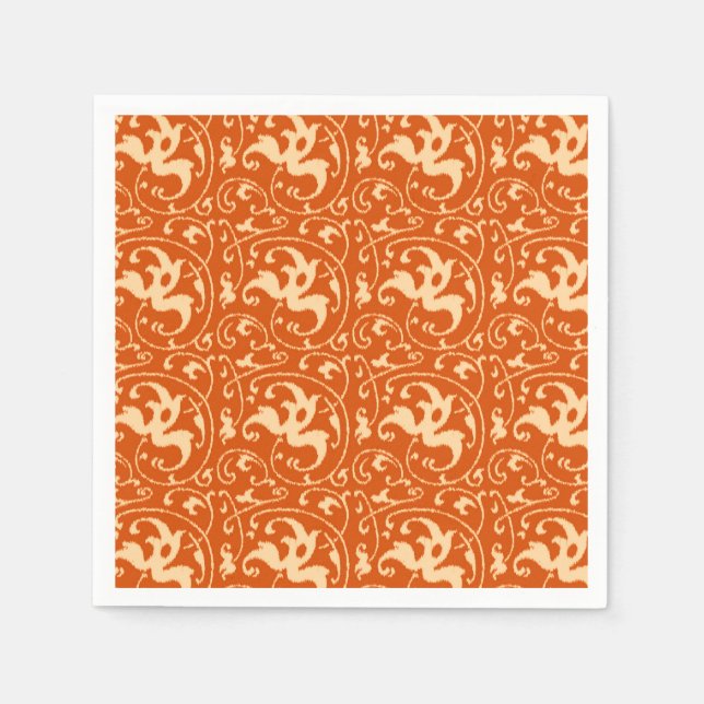 Serviettes Jetables Ikat Floral Damask - Mandarin Orange (Devant)