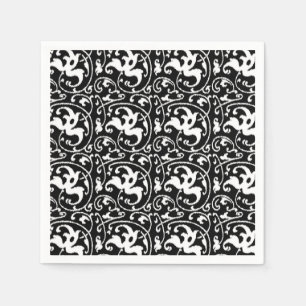 Serviettes Jetables Ikat Floral Damassé - Noir et Blanc