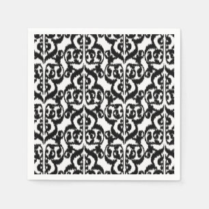 Serviettes Jetables Ikat Moorish Damask - noir et blanc
