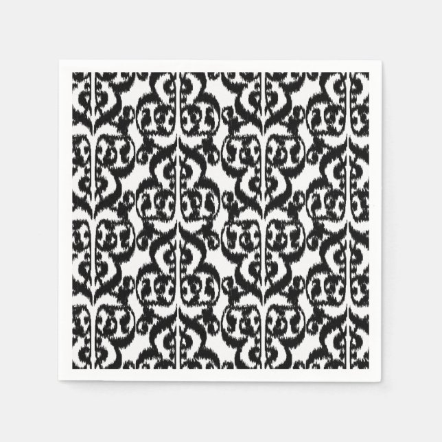 Serviettes Jetables Ikat Moorish Damask - noir et blanc (Devant)