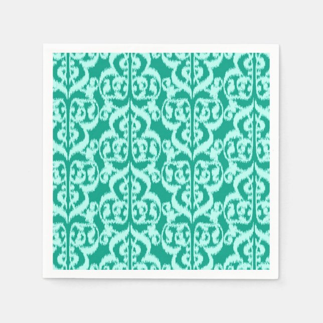 Serviettes Jetables Ikat Moorish Damask - paon et aqua (Devant)