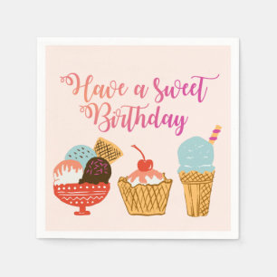 Serviettes Jetables Illustration de la crème glacée d'anniversaire