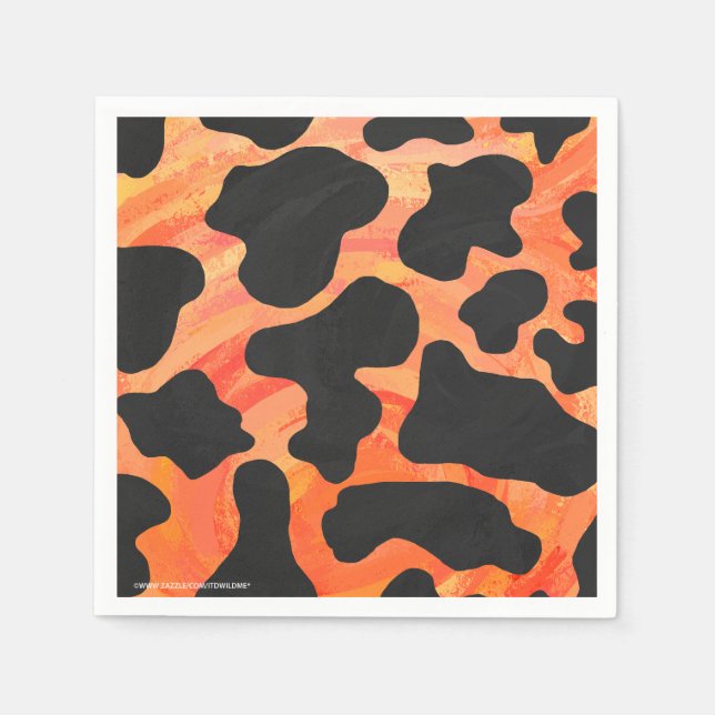 Serviettes Jetables Impression noire et orange de vache (Devant)