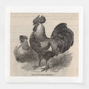 Serviettes Jetables imprimé du 19e siècle gris anglais dorkings poulet