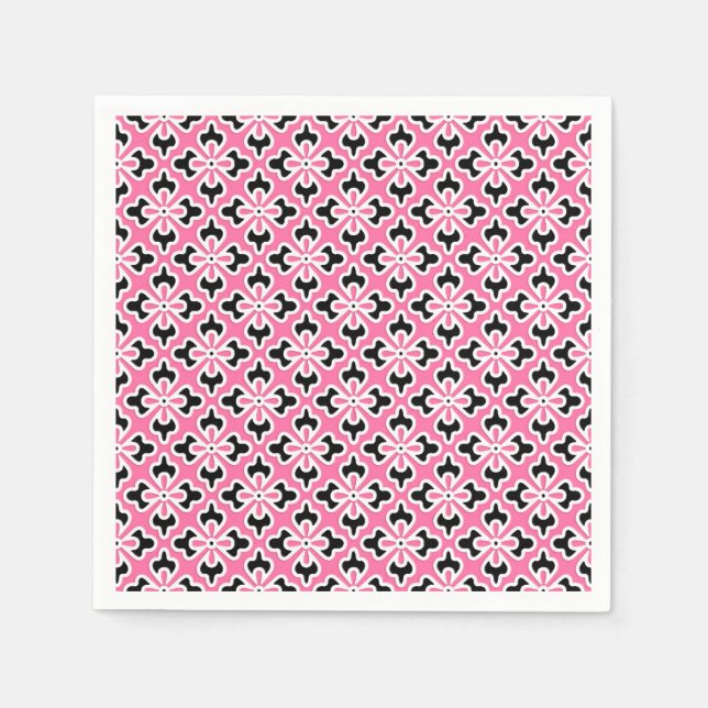 Serviettes Jetables imprimé kimono floral, rose, noir et blanc (Devant)