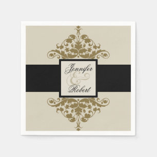 Serviettes Jetables Ivory Black et Gold Mariage damassé Napkin