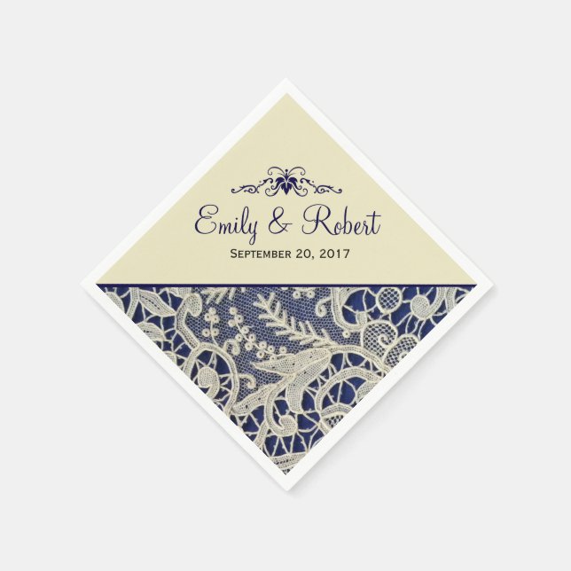 Serviettes Jetables Ivory Lace Marine Bleu Élégant Mariage officiel (Coin)