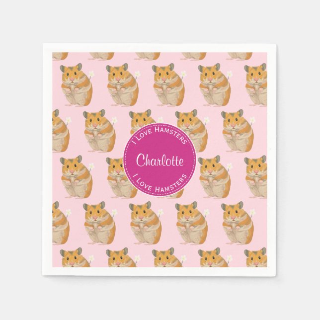 Serviettes Jetables J'aime Hamsters Motif Hamster Rose (Devant)