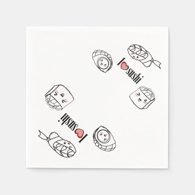 Serviettes Jetables J'aime Sushi Napkin (Devant)