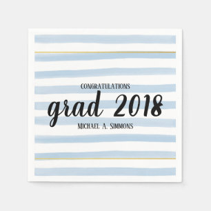 Serviettes Jetables Jalon moderne Bleu rayé GRAD Graduation Partie ser