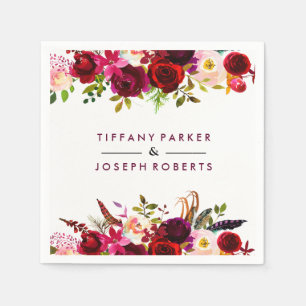 Serviettes Jetables Jardin rouge de Bourgogne Mariage floral