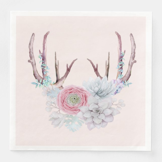 Serviettes Jetables Jardin Succulent des fleurs de cerfs roses (Devant)