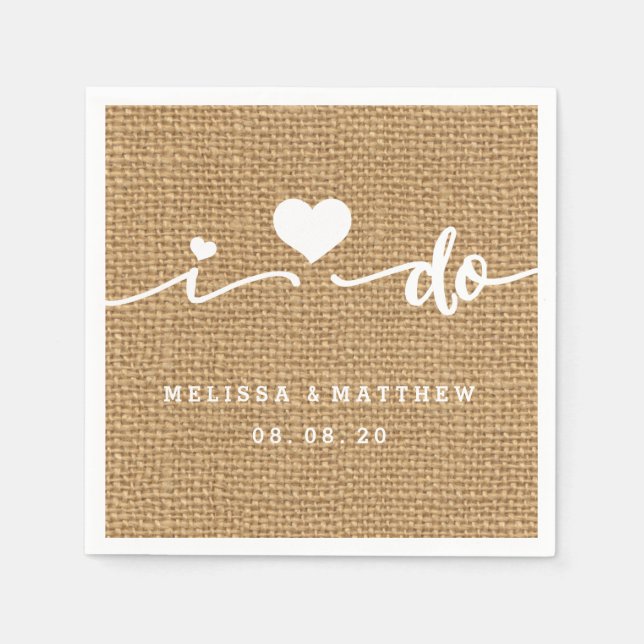 Serviettes Jetables Je fais Burlap Rustic Mariage Papier Napkin (Devant)