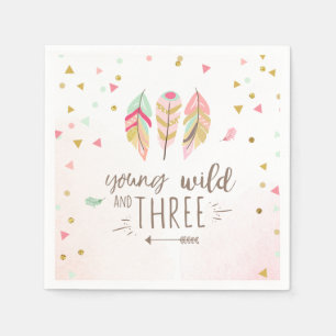 Serviettes Jetables Jeune fille sauvage et trois Papier Napkin rose Go
