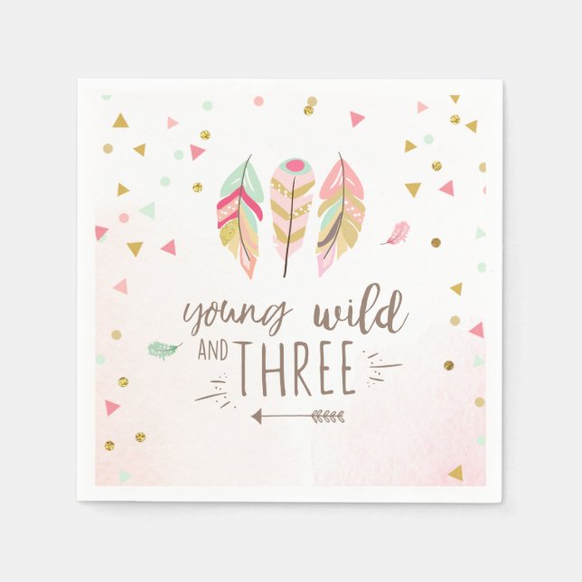 Serviettes Jetables Jeune fille sauvage et trois Papier Napkin rose Go (Devant)