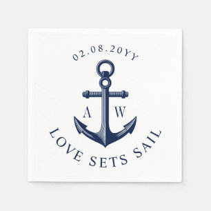 Serviettes Jetables Jeux d'amour d'Ancres nautiques voile Monogrammes