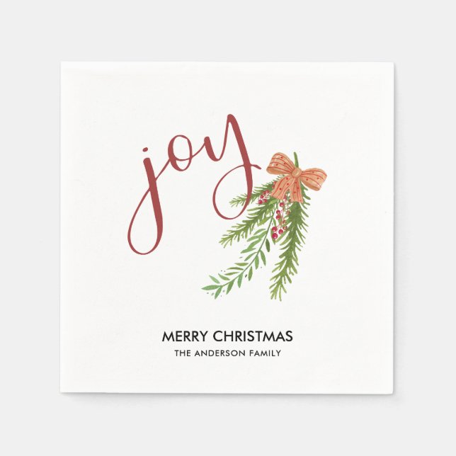 Serviettes Jetables Joie Calligraphie I Aquarelle Christmas Greens (Devant)