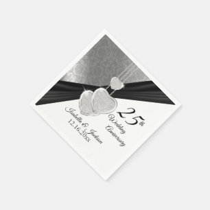 Serviettes Jetables Joli 25ème anniversaire Mariage d'argent