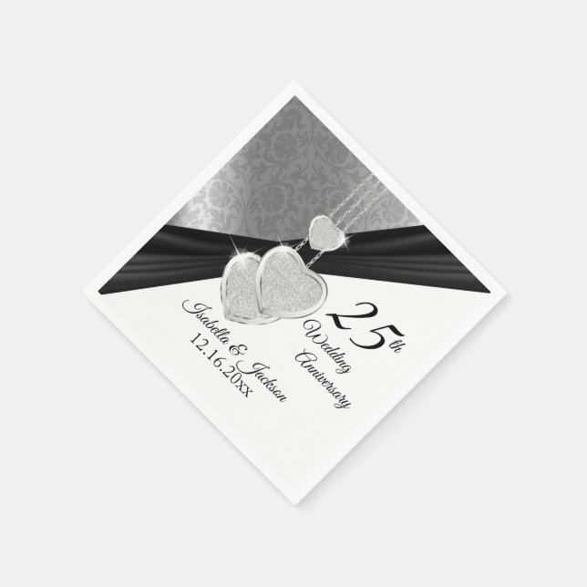 Serviettes Jetables Joli 25ème anniversaire Mariage d'argent (Coin)