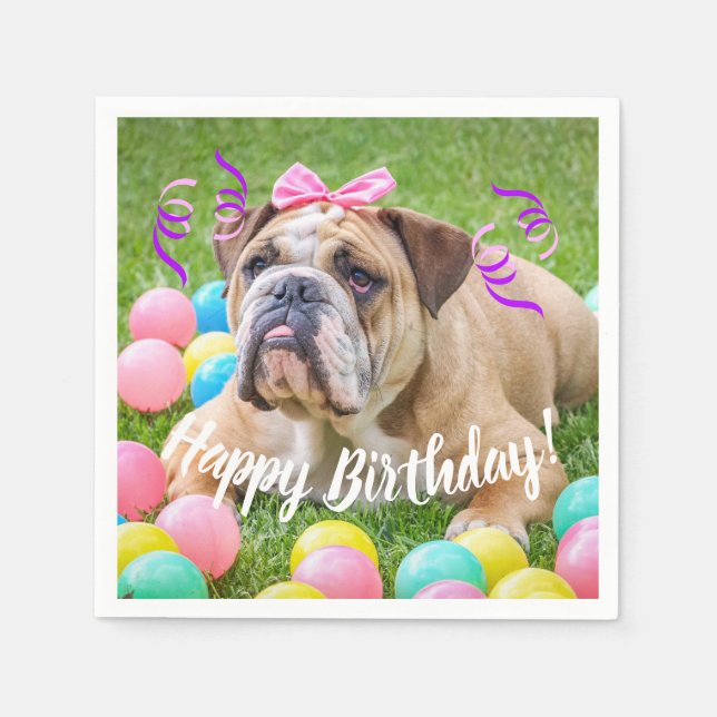Serviettes Jetables Joli anniversaire de mignonne Bulldog (Devant)