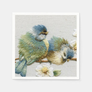 Serviettes Jetables joli oiseau à broderie turquoise à la menthe