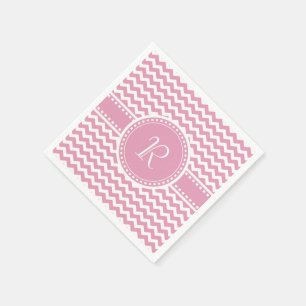 Serviettes Jetables Joli rose et blanc Chevron rayé Monogramme