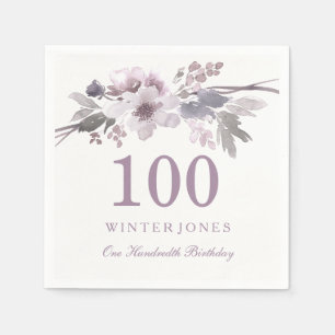 Serviettes Jetables Jolie Fête d'anniversaire de 100 ans Fleur Violett