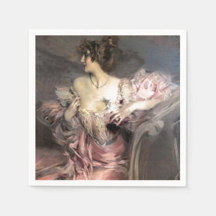 Serviettes Jetables Jolie peinture de Madame Pink Vintage Fashion
