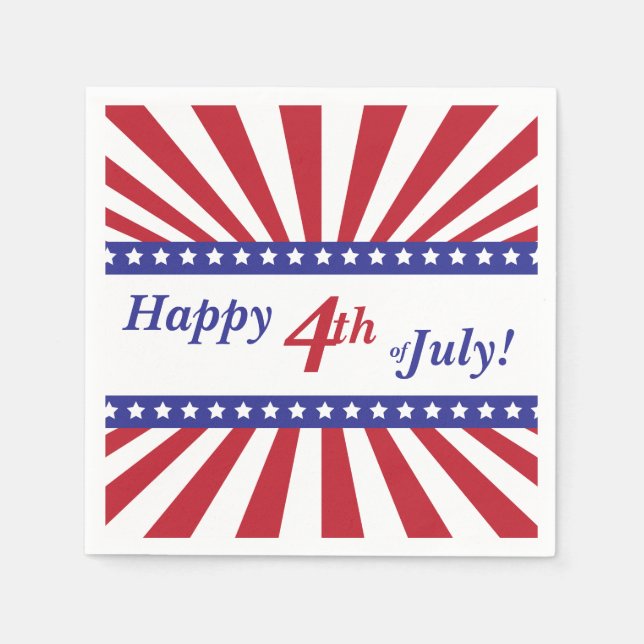 Serviettes Jetables Joyeux 4 juillet rouge blanc et bleu (Devant)